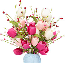 Valentine's Day Floral Picks - 6 Pack Tulip and Berry Centerpieces, 17 Inch