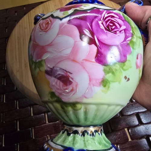 Porzellan handbemalte Blumen Vase Nippon Stil 5 3/4" hoch Doppelgriff - Bild 7 von 9