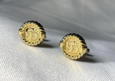 Auth [beautiful] Dior Cufflinks CD side design Gold Vintage Gift