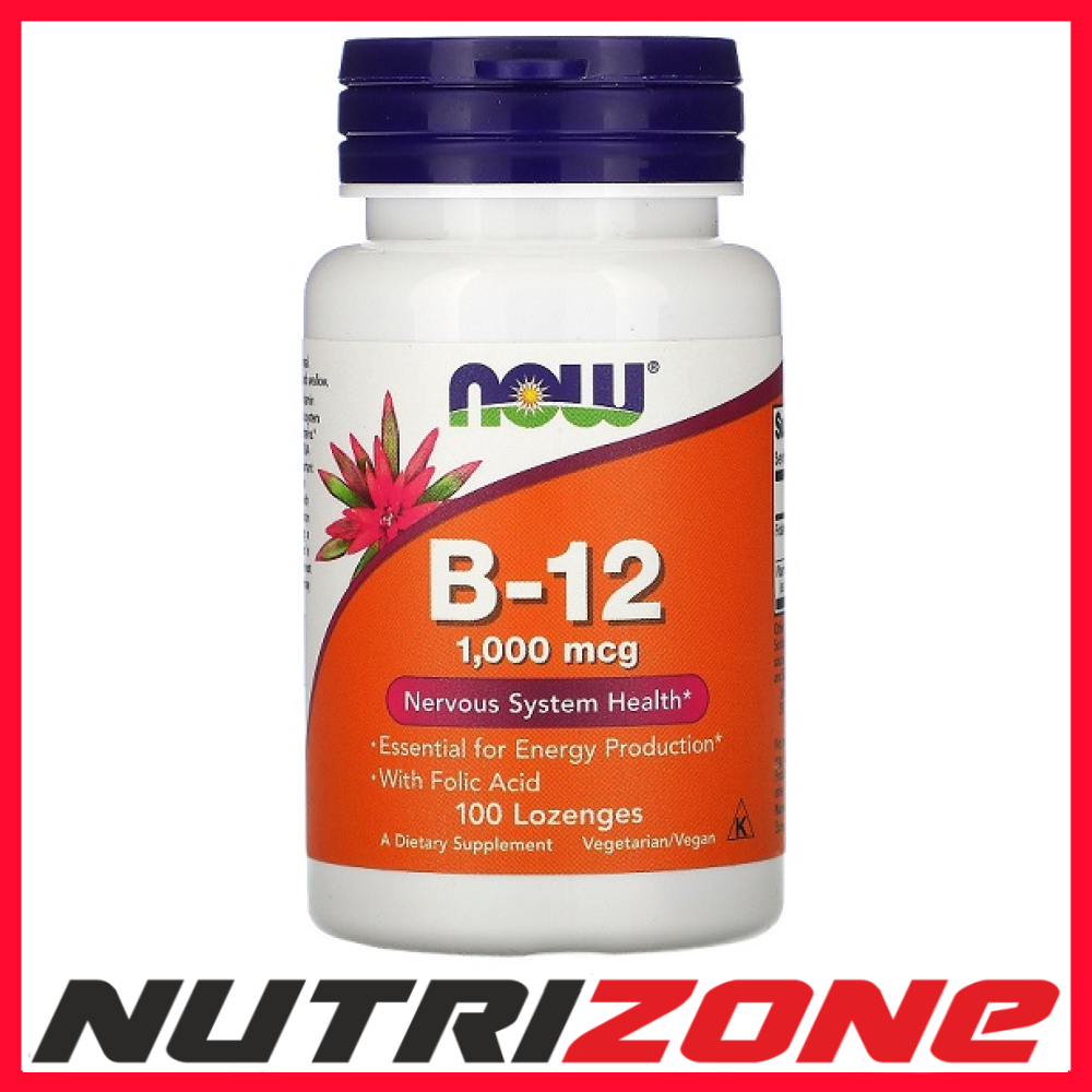 NOW Foods Vitamin B-12 1000mcg Folic Acid Nervous System Health - 100 lozenges