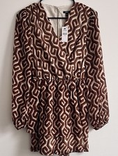 EXPRESS Printed Sheer Smocked Surplice Balloon Sleeve Tie Waist Tiered Romper