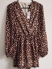 EXPRESS Printed Sheer Smocked Surplice Balloon Sleeve Tie Waist Tiered Romper