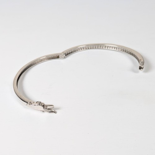 Sterling Silver Baguette Simulated Diamonds Hinge Lock Bangle Bracelet - Picture 3 of 4