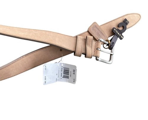 Vintage Coach Leather Belt Nubuc Cowhide Stone 3873 Mens 36 New with Tags Tan - Imagen 2 de 6
