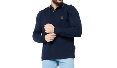 Automobili Lamborghini Herren Polo Navy Blau Langarm Gr. XL Luxus Logo
