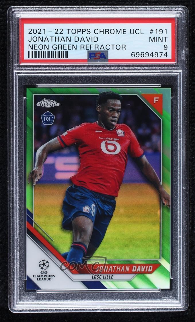 2021 Topps Chrome UCL Neon Green Refractor 49/99 Jonathan David PSA 9 MINT 0y42
