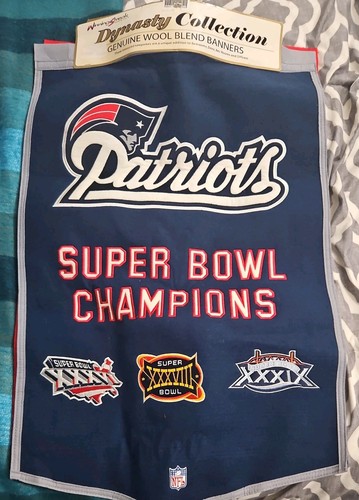 Winning Streak New England Patriots 3X Super Bowl Champions Wool Felt Banner 37" - Picture 2 of 2