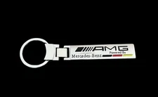 AMG Powered By Mercedes Benz Keychain 2-Sided Silver Alloy Key Chain New