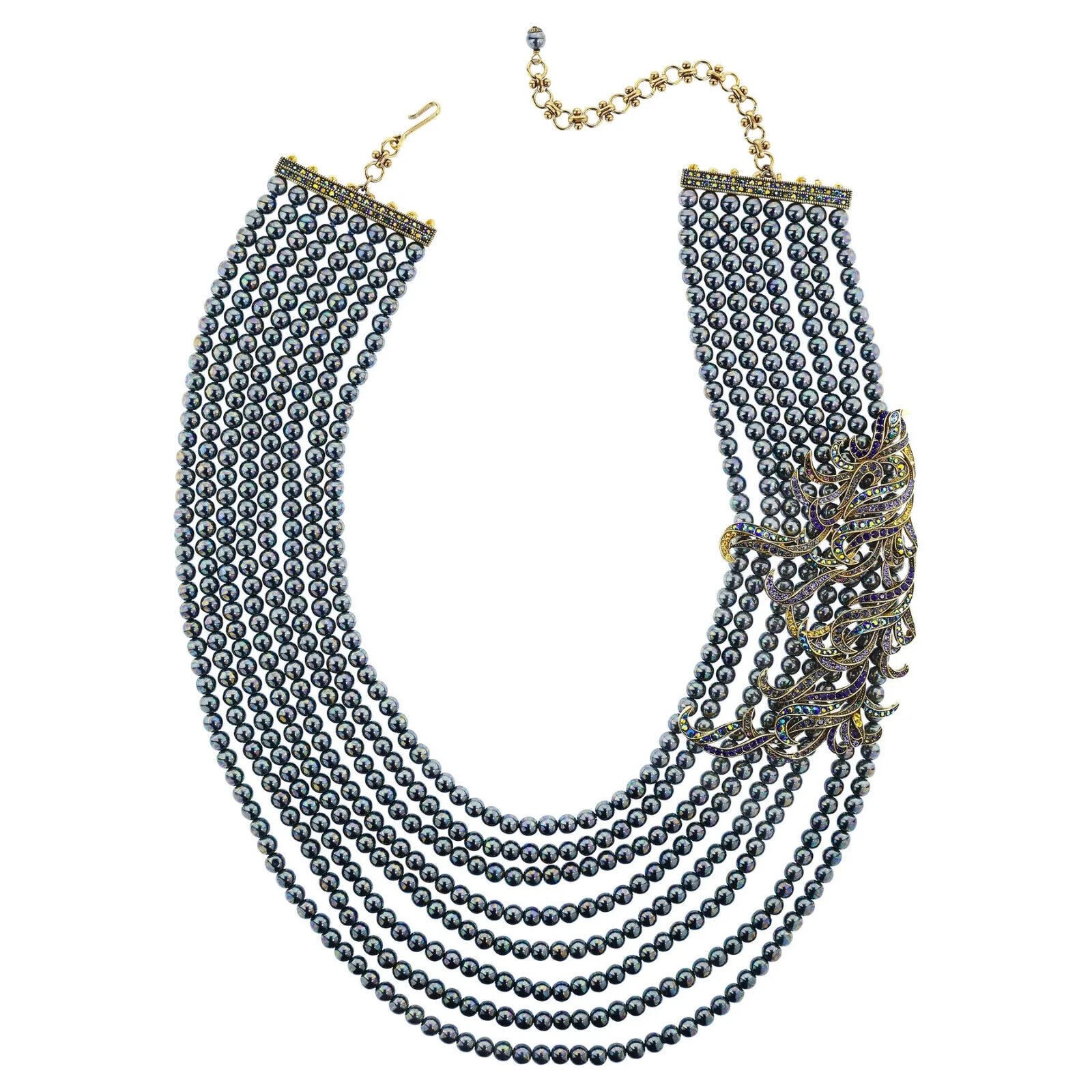 Heidi Daus Necklace Phoenix Rising Crystal Pearl Beaded Multistrands