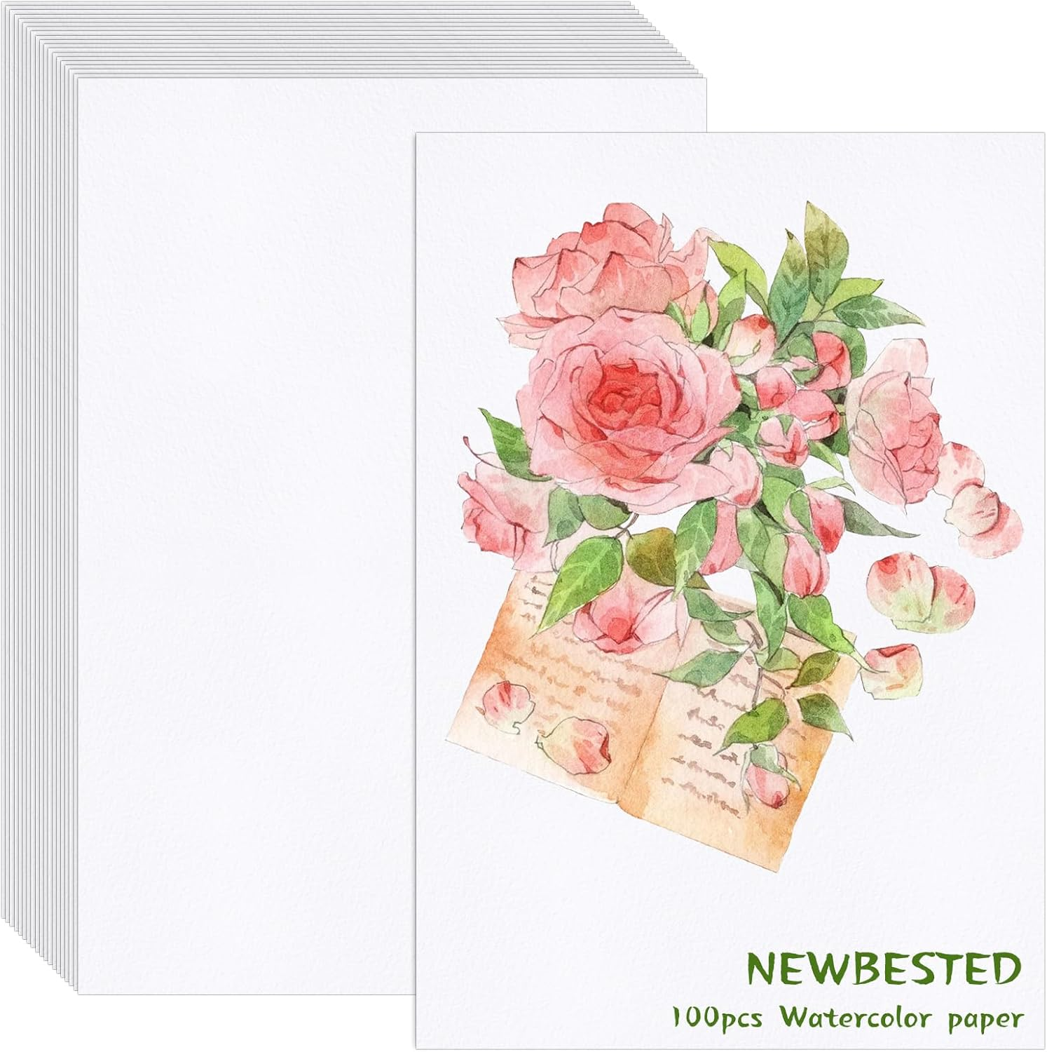 100-Piece Set of 12 X 8 Inch White 100% Rag Cotton Cold Press Watercolor Paper -