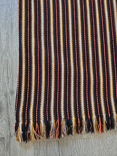 MCM BOHO Hippie 60er Handstrick Poncho Handmade Pullover Fransen Orange & Schwarz - Bild 2 von 3