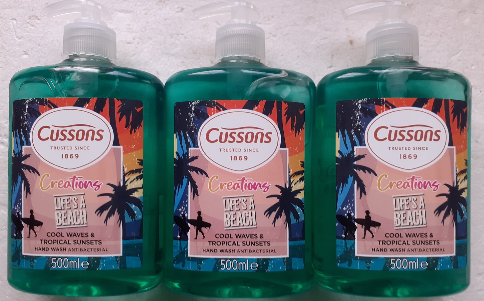 CUSSONS CREATIONS LIFES A BEACH, COOL WAVES & TROPICAL SUNSET HANDWASH  3x 500ml