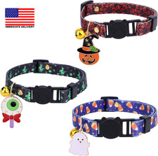 3Pcs Halloween Cat Collars, Adjustable Breakaway Kitten Collar with Bell Cute Fa