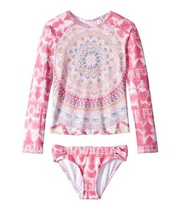 Billabong Kids Medallion Madness Long Sleeve Rashguard Set Pink Size 10 5279