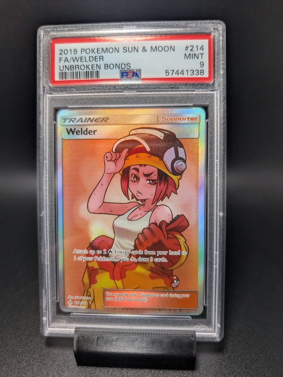 welder pokemon card 214/214 UNBROKEN BONDS ULTRA RARE  The Cave Included in an acrylic case for lasting preservation and featuring a striking image of the captivating character Pokemon Tcg Welder Full Art