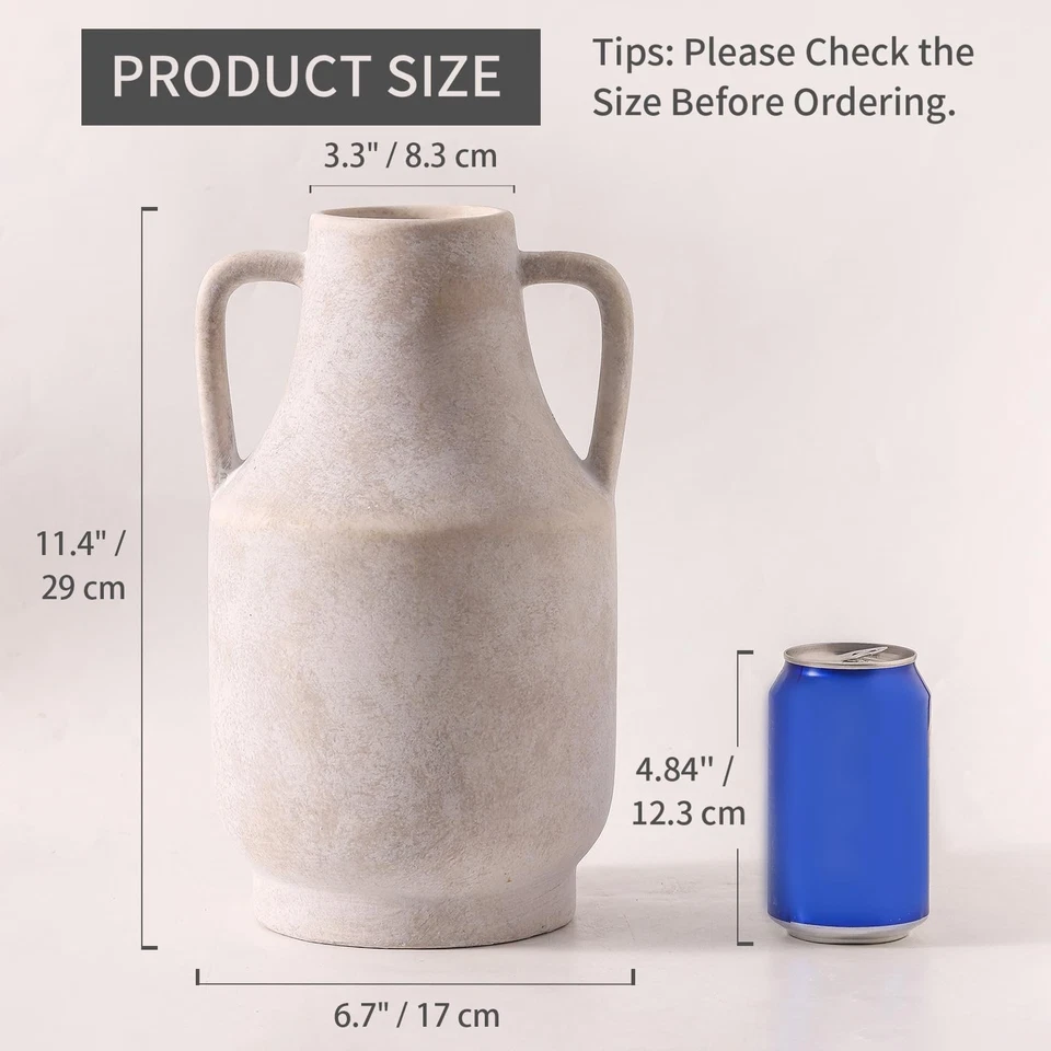 Керамическая цветочная ваза с ручками, 11 дюймов высотой не совсем белая ваза, большие украшения... - Изображение 3 из 4