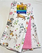 THE HUMANE SOCIETY KITCHEN TOWELS (3) EASTER DOGS PINK WAFFLE 100% COTTON NWT