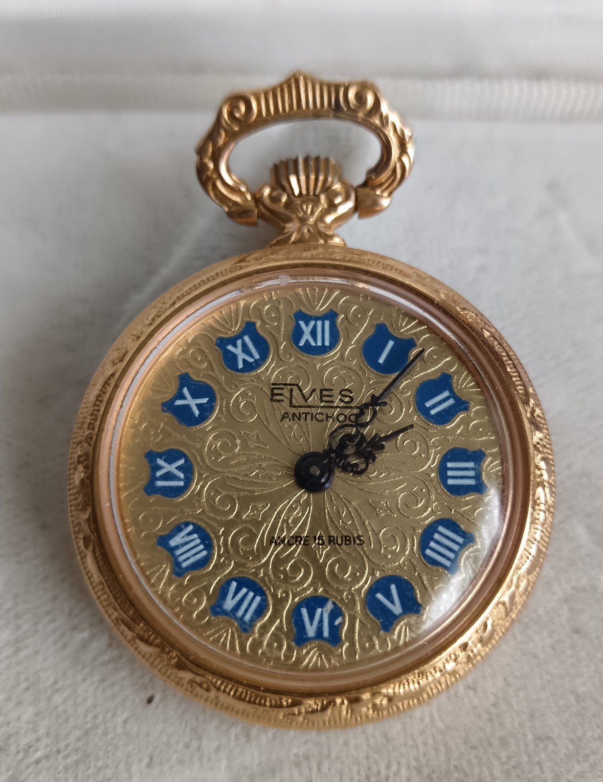 Montre Gousset Mécanique ELVES montre de poche plaqué or vintage ancre 15 rubis anti choc 386