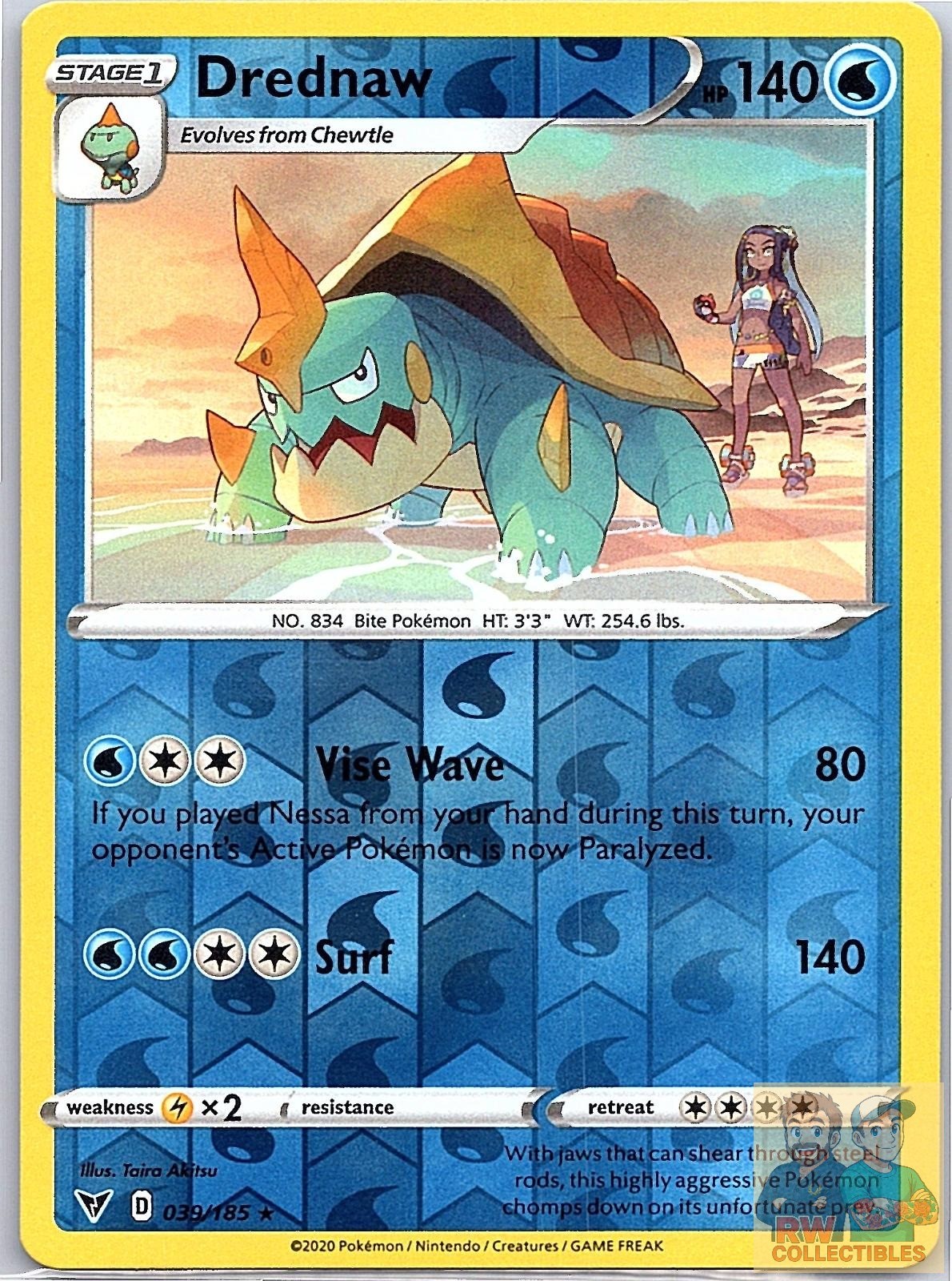 Drednaw 039/185 Rare Vivid Voltage Pokemon Reverse Holo Near Mint
