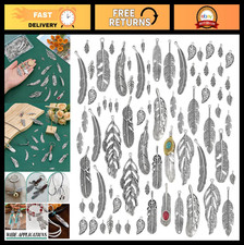 96pcs Antique Silver Feather Charms - 18 Styles Metal Pendants for DIY Jewelry,