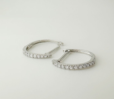 18K Solid Gold Diamond Hoop Earrings 12mm Huggies VS Natural White Gold