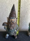 Vintage Garden Gnome 14.75”, Cast Iron, Holding Mushroom & other Hand in Pocket — photo 3