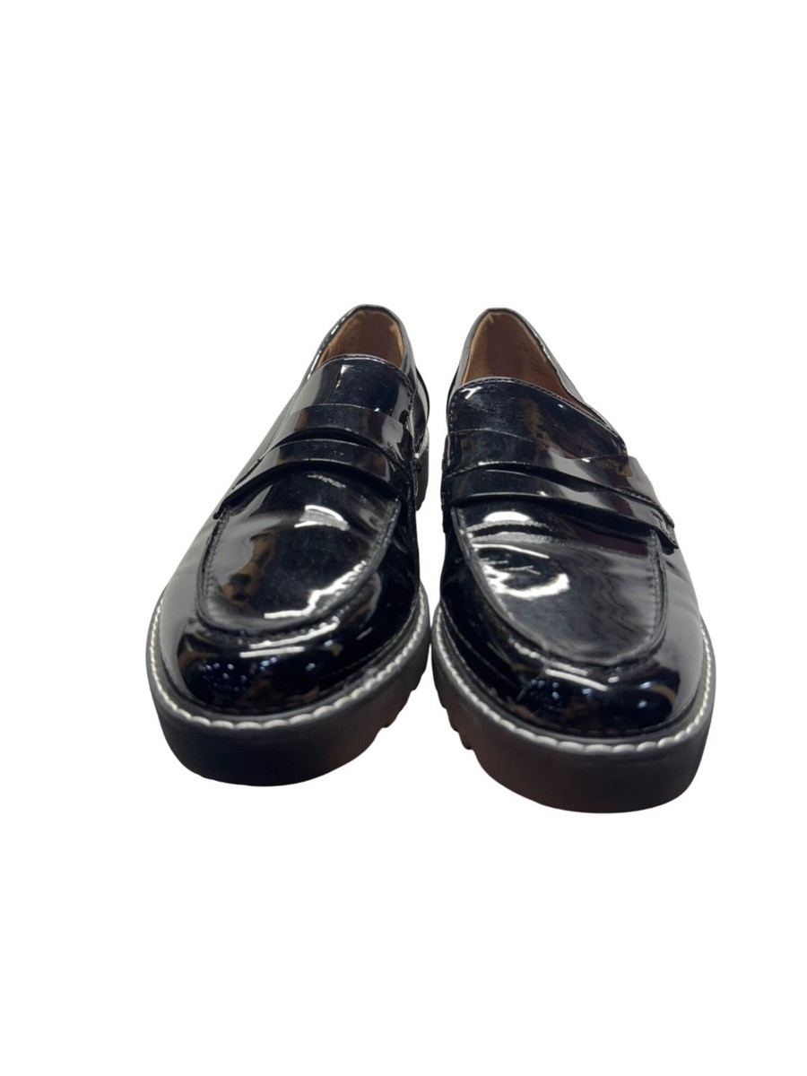 Franco Sarto Black Patent Platform Loafers With Lug Sole  display picture 2