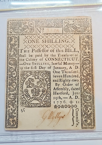 1776 June 19 1 Shilling Connecticut Colonial CT-207 PCGS CHOICE UNC 63 - Picture 2 of 4