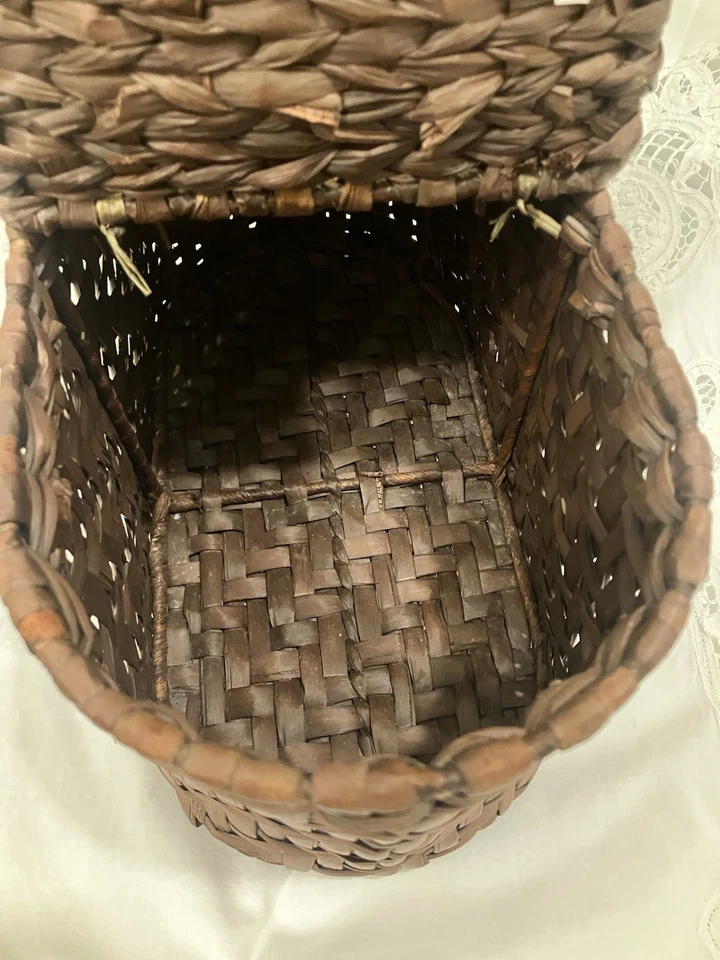 Cesta tejida de picnic ratán hierba plegable bambú Foto 4 de 4