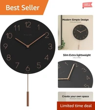 Stylish 12-Inch Slim Pendulum Wall Clock - Perfect for Bedrooms & Living Rooms