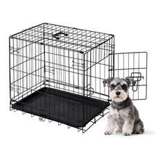 24 Inch Dog Crate Small Folding Metal Wire Cage w/ Leak Proof Tray