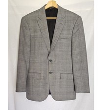 Jos A Bank Traveler's Collection Blazer 39R Grey Blue Glen Plaid 100 Wool Sport