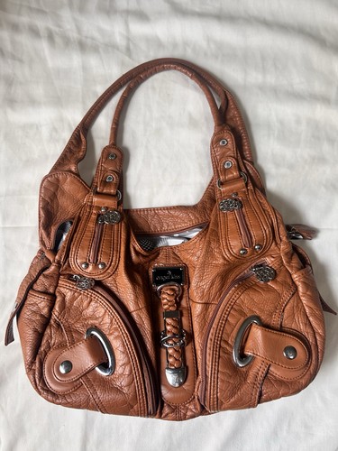 Orange Angel Kiss Hobo Bag Silver Hardware Braided Details Multi Zipper Y2k