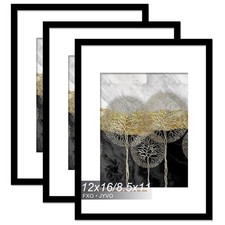 12x16 Picture Frame Set of 3, Display Poster 8.5 x 11 with Mat or 12 x 16 Wit...