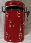Ceramic Cat Canister / cookie jar "Treats" With Cat Pat. red 8" tall x 4.75” dia — photo 2