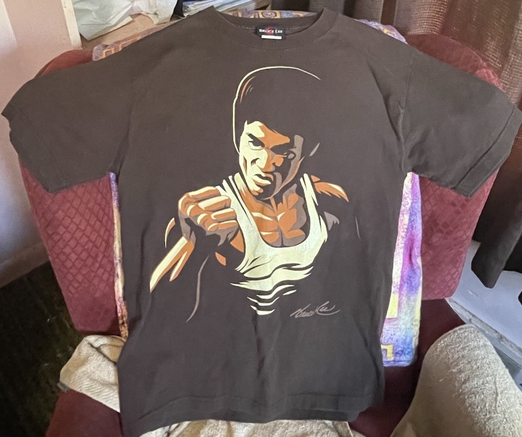 VINTAGE Y2K BRUCE LEE TAG MENS MEDIUM M BROWN GRAPHIC T SHIRT SOME