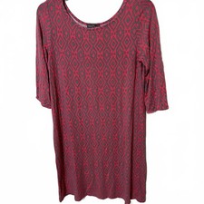 Market & Spruce Pink Gray Diamond Pattern Romantic Boho Flowy Boho Dress Small