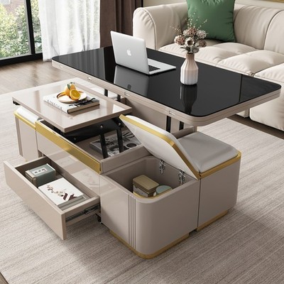 Lift Top Couchtisch Esszimmer wandelbar Aufbewahrungstisch mit Schubladen & Hocker