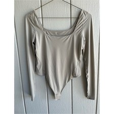 Lululemon Wundermost Nulu Square Neck Long Sleeve Bodysuit Riverstone Gray M