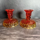 Fenton Vintage Amberina Glass Thumbprint Candle Holders - Pair
