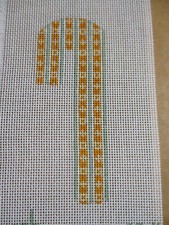 CAH Handpainted Needlepoint Small Candy Cane Ornament Pink Red Green Geometrics