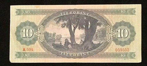 1969 HUNGARY MAGYAR BANKNOTE 10 TIZ FORINT A594 059552 EF - Foto 2 di 2
