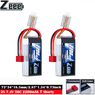 2x ZEEE Short 7.4V 50C 2200mAh 2S Lipo Akku T Plug für RC Auto Flugzeug Truck