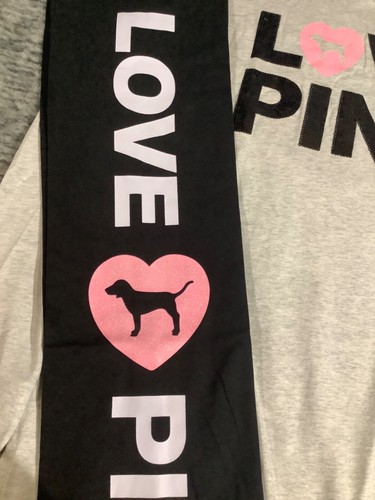 Victoria's Secret Pink Bling Campus maglietta + set pantaloni svasati grigio nero L XL - Foto 6 di 12