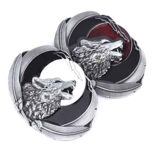 Western Wolf Moon Men‘s Alloy Leather Belt Buckle Vintage Cowboy Buckle F__j