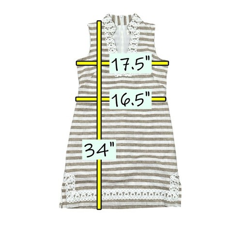 Eliza J Linen Blend Dress Size 2 Tan White Sleeveless Striped Coastal Nautical - Picture 10 of 10