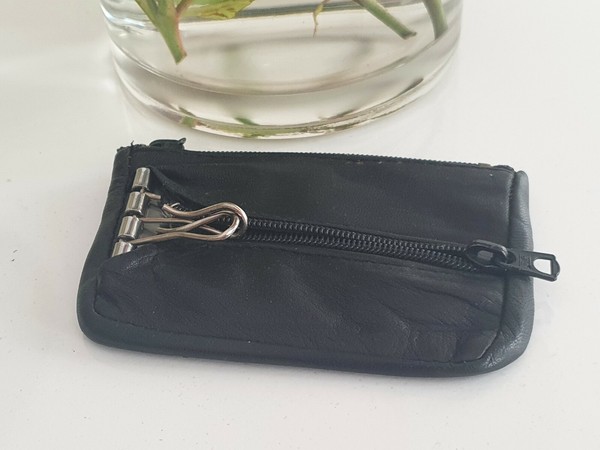 monedero piel llavero negro 11 x 7 cm Leder Börse Schlüsselanhänger purse black