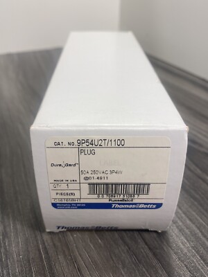 T&B Russellstoll DuraGard 9P54U2T/1100 Male 50A 250V 3P 4W Pin & Sleeve *Chipped