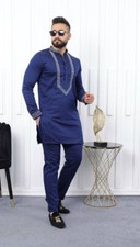 Men's African Embroidered Shirt Pants Groom Wedding Guest Birthday Party Outfit