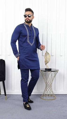 Men's African Embroidered Shirt Pants Groom Wedding Guest Birthday Party Outfit - Picture 2 of 5